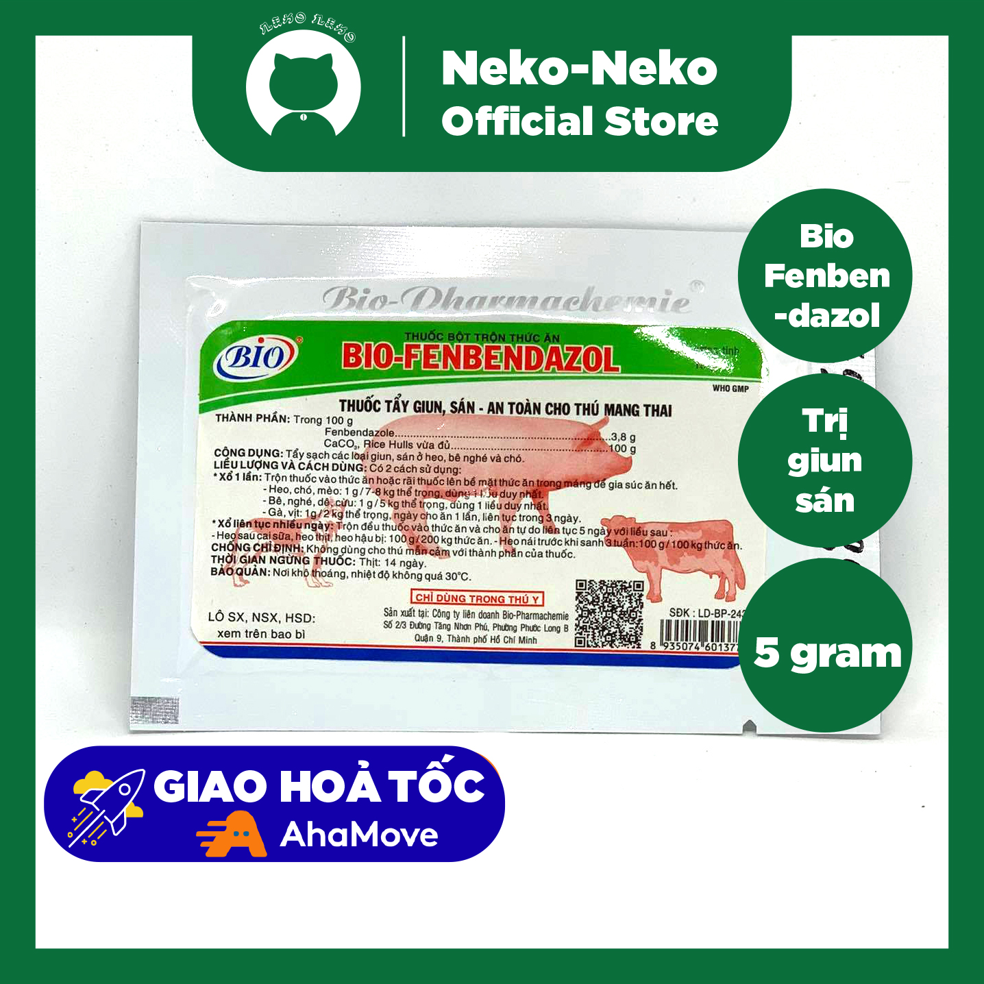 Bio Fenbendazol bột hỗ trợ tẩy giun cho mèo gói 5g