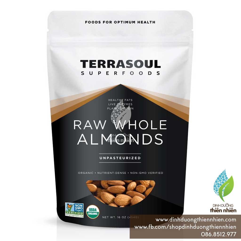 Hạt Hạnh Nhân Tươi Hữu Cơ Terrasoul Superfoods Organic Raw Whole Almonds, Không Tiệt Trùng, Có Thể Nảy Mầm