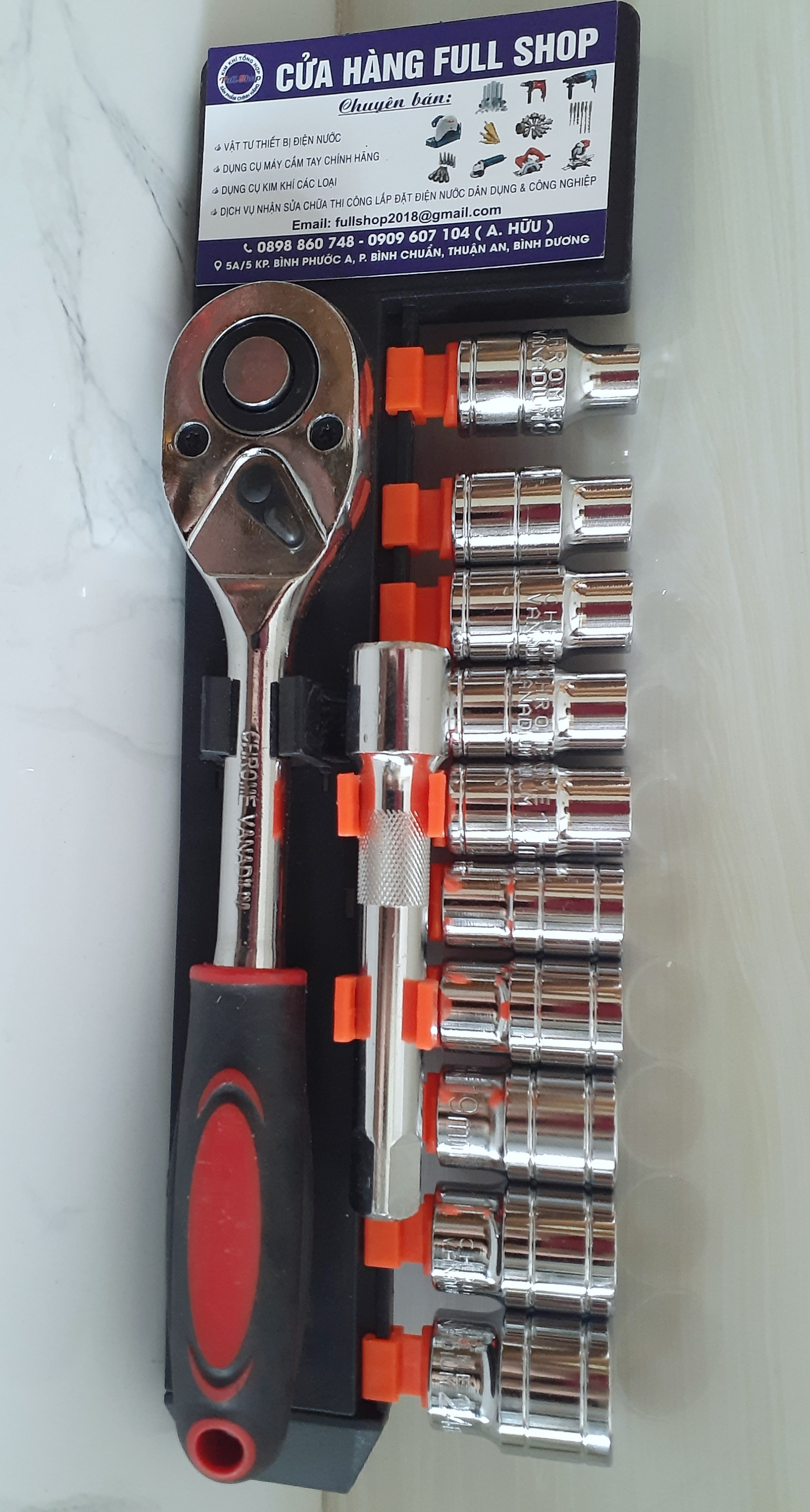 Bộ tuýp cần tự động CHROME VANADIUM 12 chi tiết