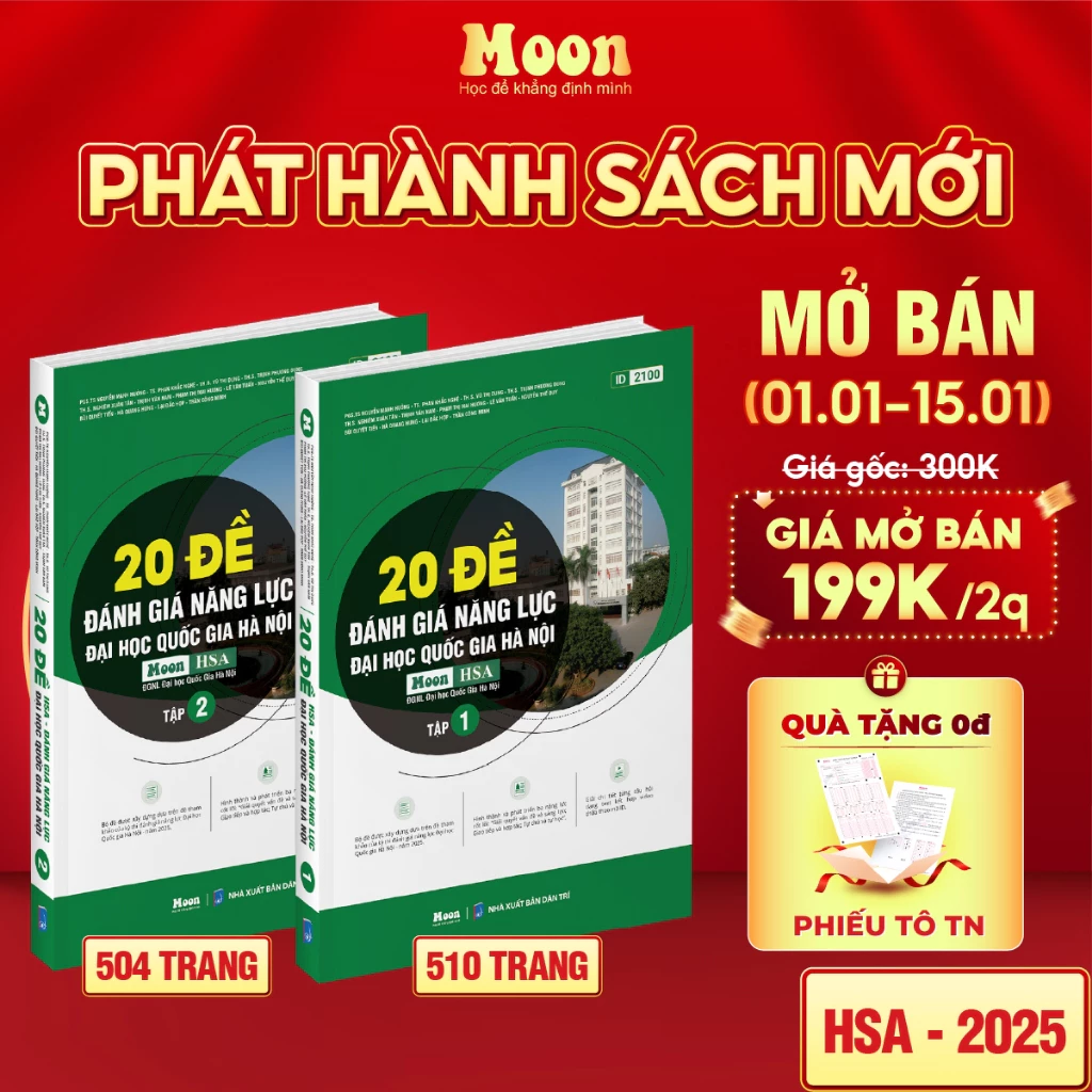 [HSA 2025] Sách ID 20 Đề Đánh Giá Năng Lực Đại học Quốc Gia Hà Nội Moonbook