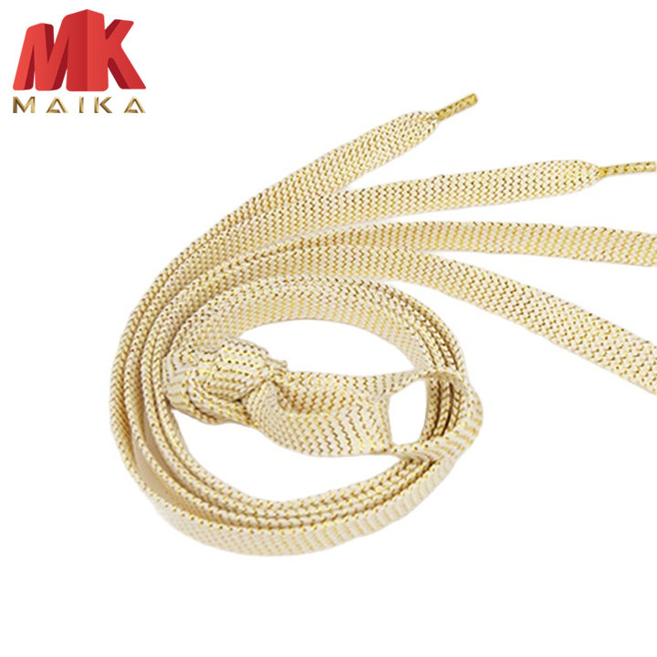 (1 đôi) - Dây Buộc Giày Sợi Dẹt Màu Trắng Kim Tuyến Vàng MKPK9 110cm -  dây giày nam nữ, dây giày thể thao dẹt, dây buộc giày thời trang, dây giày dù, dây dù, dây giày phượt, dây giày vải MK MAIKA