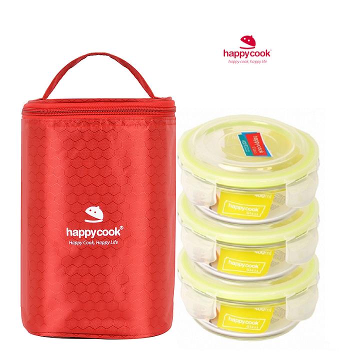 Bộ 3 hộp đựng cơm thủy tinh và túi giữ nhiệt - bộ 3 hộp cơm