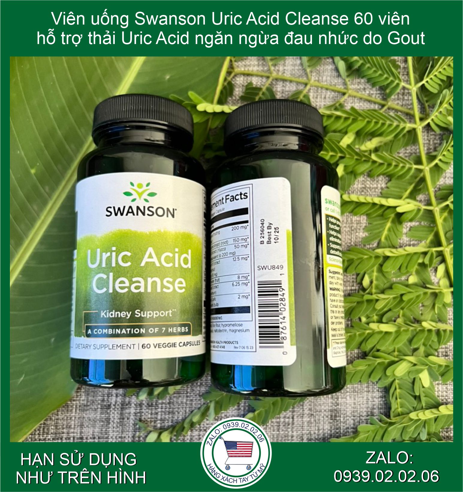 Viên uống Swanson Uric Acid Cleanse 60 viên hỗ trợ thải Uric Acid ngăn ngừa đau nhức do Gout