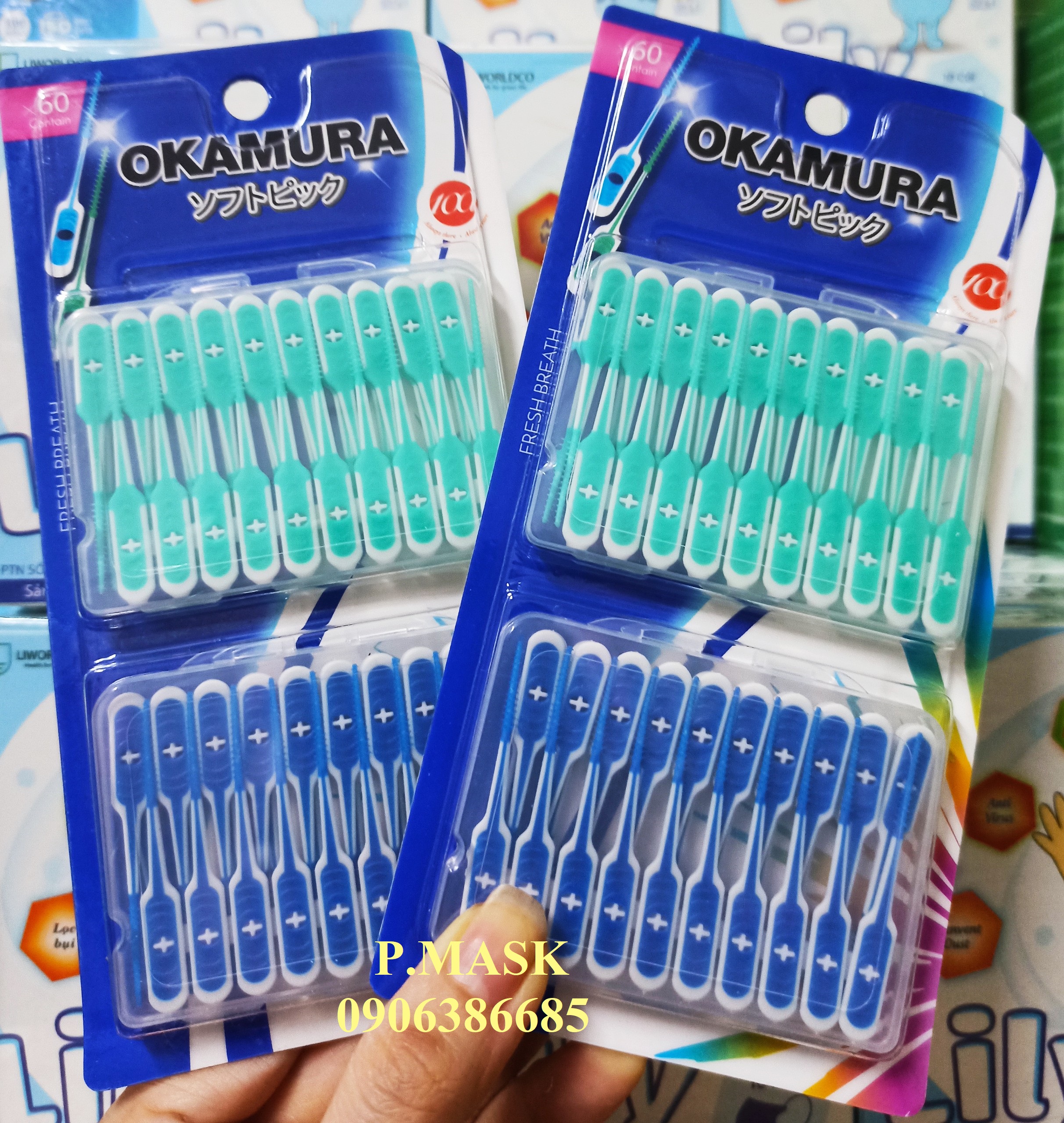 Tăm xỉa răng siêu mềm okamura 60 cây/ hộp - 2 hộp/ vĩ