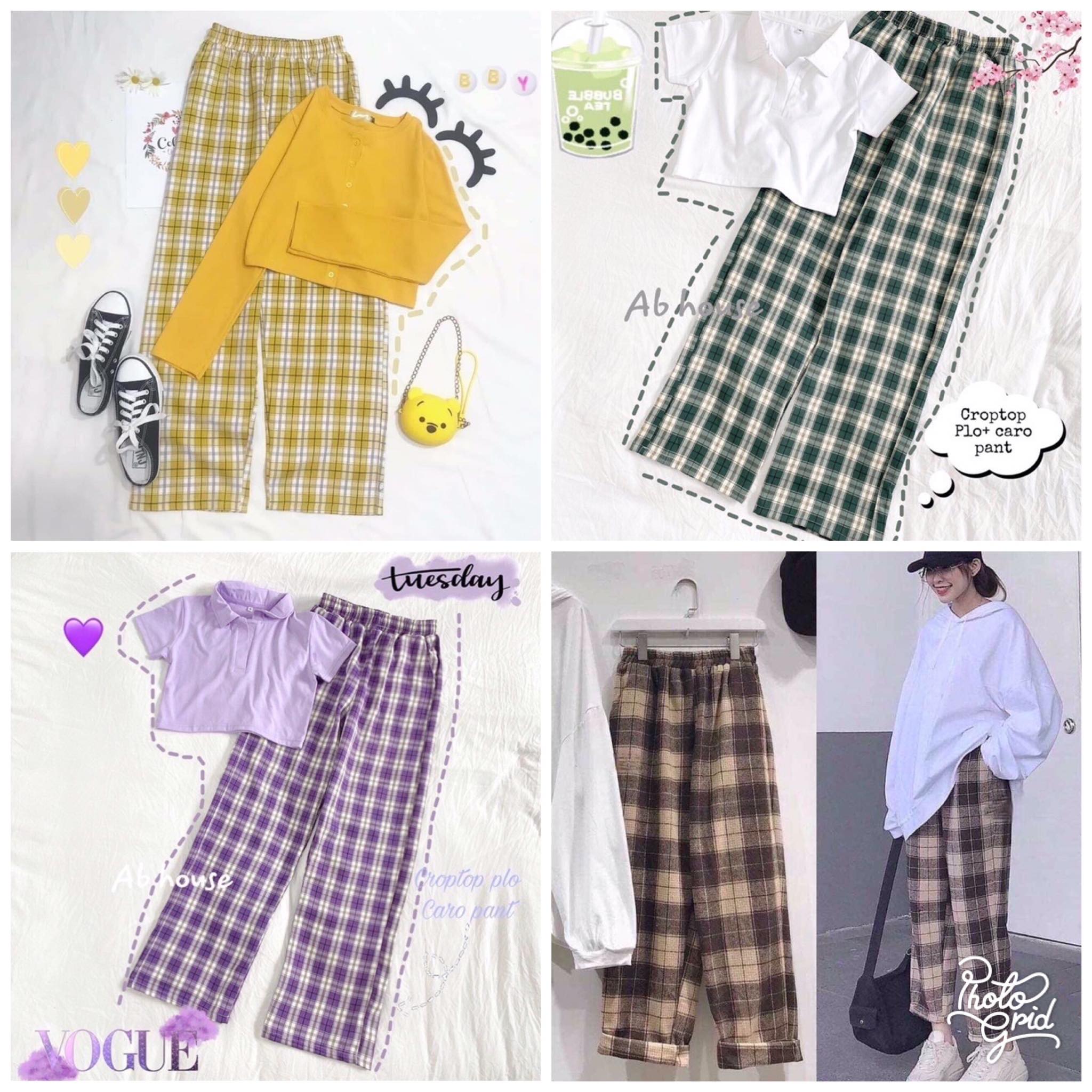 Quần CARO🍒 Quần ống nữ ống rộng🍒Quần caro ống rộng unisex