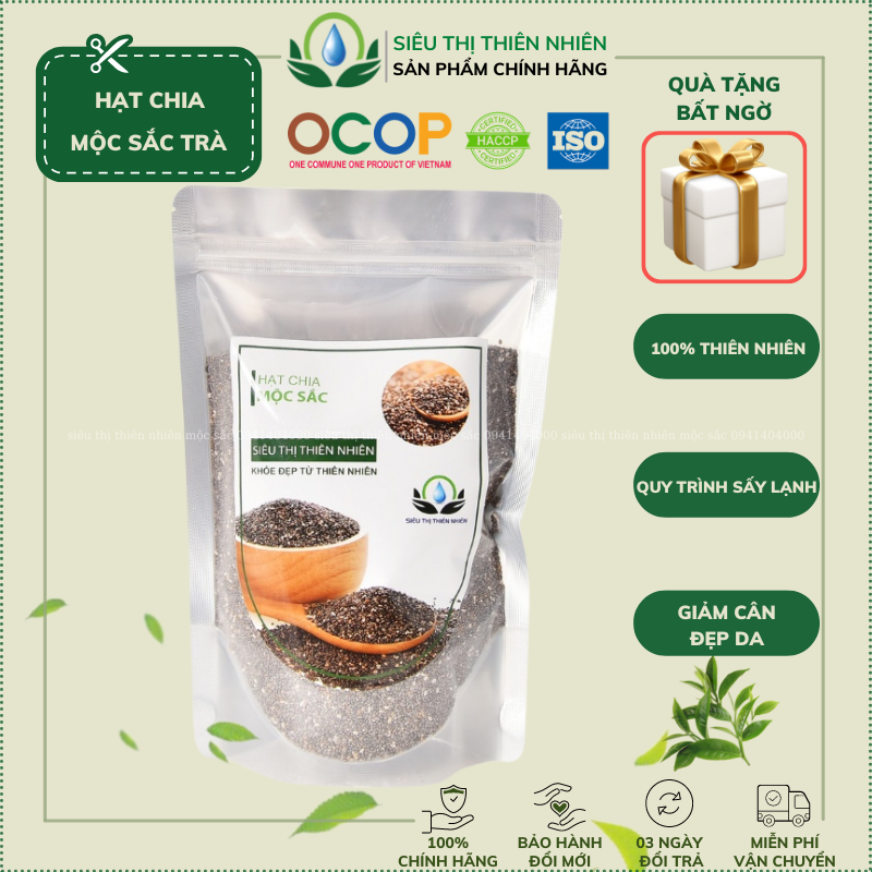 Trà hạt chia sấy khô chính hãng Mộc Sắc Siêu Thị Thiên Nhiên hỗ trợ giữ vóc dáng, tốt cho tim mạch đẹp da đẹp tóc hỗ trợ đường ruột ổn định đường huyết giảm cân lành mạnh đóng túi zip vệ sinh và dễ bảo quản