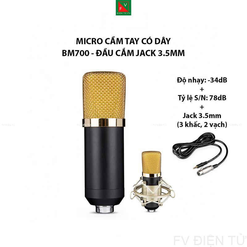 Micro Cầm Tay Có Dây BM700 Đầu Cắm 3.5mm, Dùng Cho Phòng Thu, Hát Mạng