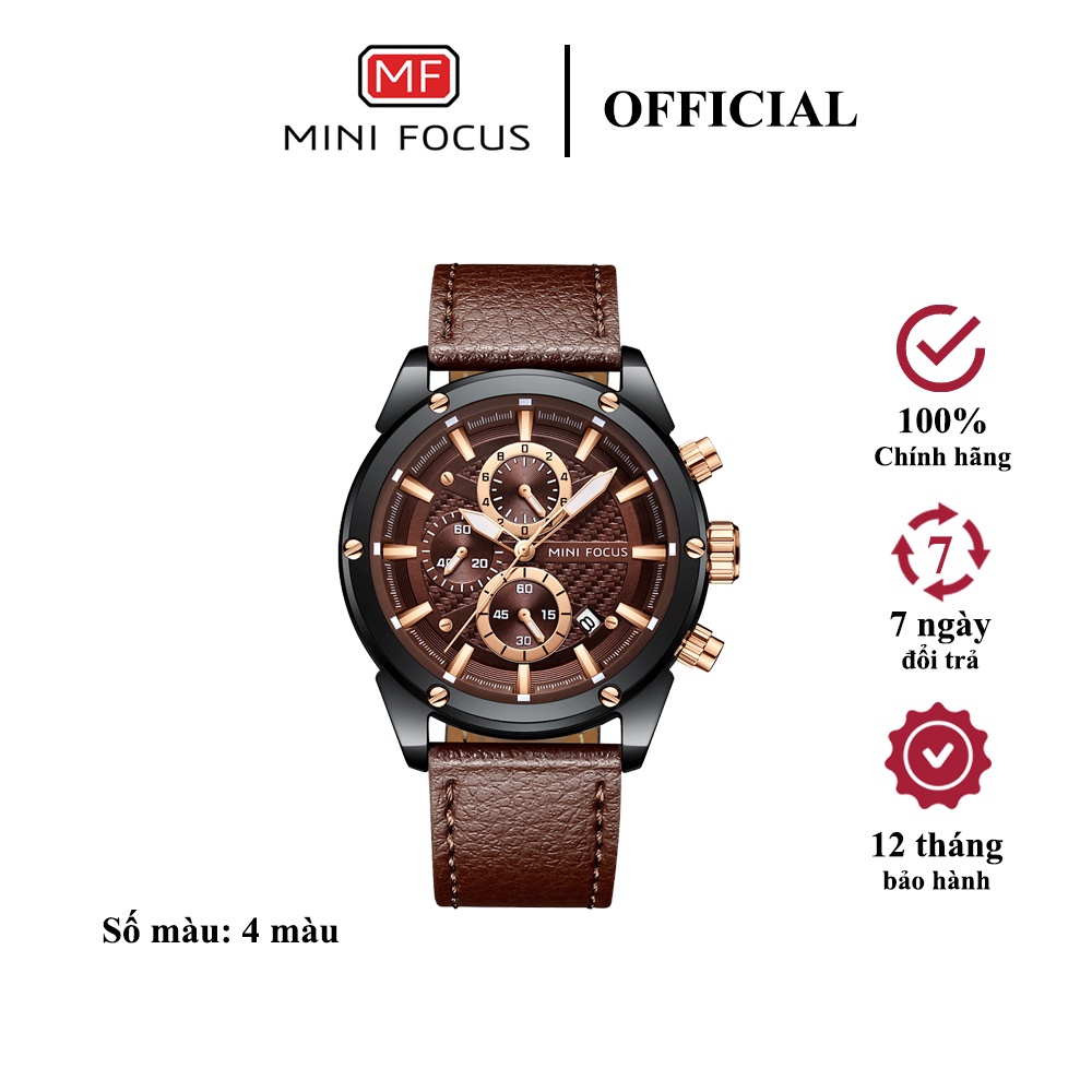 Đồng hồ nam cao cấp mini focus mf0161g, đồng hồ mặt tròn dây da, chống nước bền bỉ