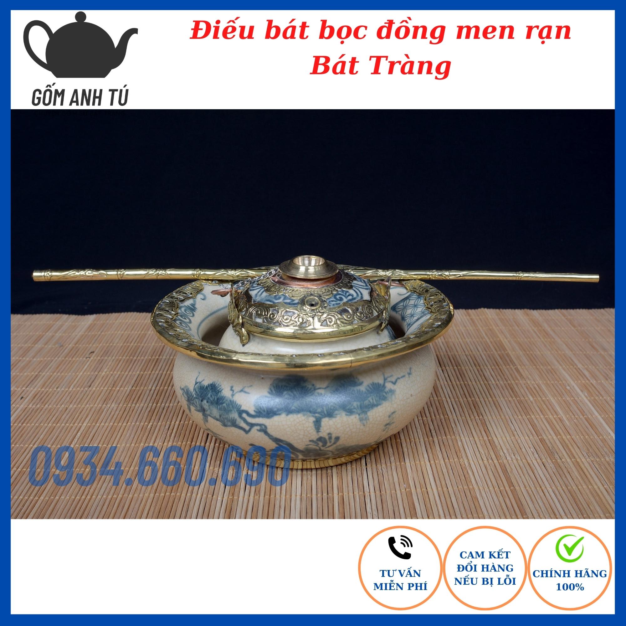 Bát gốm bọc đồng men rạn giả cổ Bát Tràng cao cấp