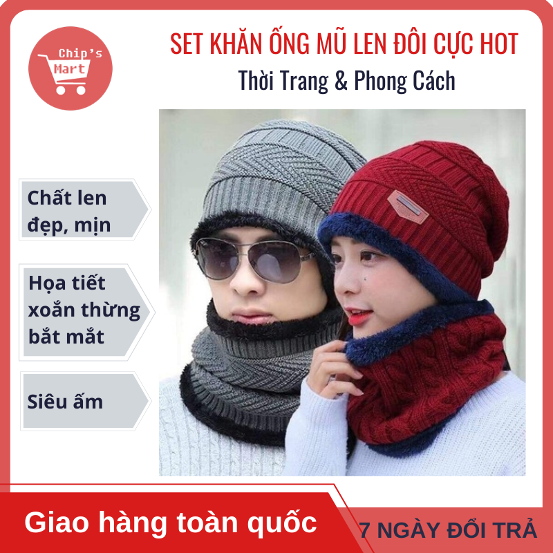 [Siêu Ấm] Set Khăn Ống Mũ Len Lót Nhung Cực Hot Cho Nam Nữ –Thời Trang – Phong Cách – Phù Hợp Diện Theo Đôi