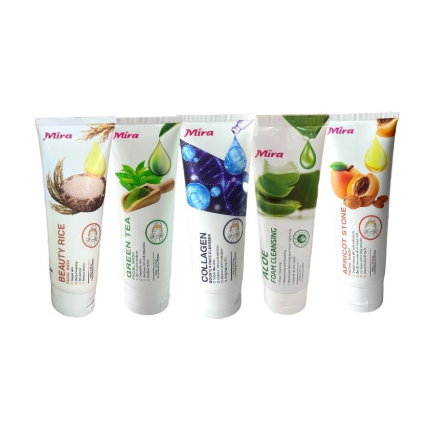Sữa rửa mặt Mira NL061 trà xanh, sữa gạo, hạt mơ, collagen, nha đam lô hội, giúp làm sạch sâu 100g