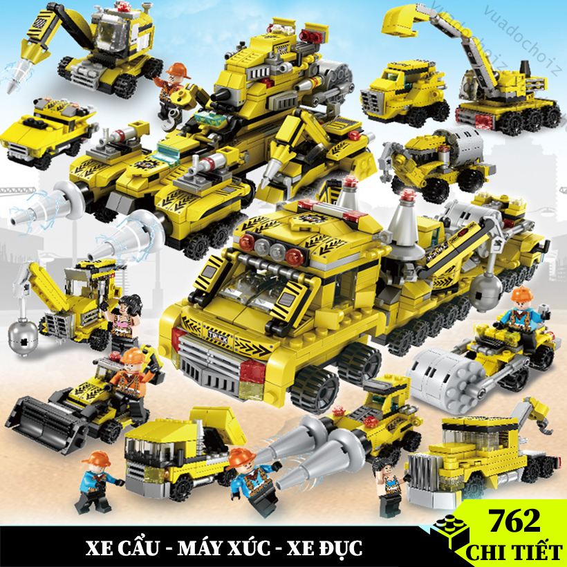 [762 chi tiết ] Đồ chơi lắp ráp xe công trình xây dựng, mô hình lắp ráp xe cẩu, xe khoan đồ chơi cho bé