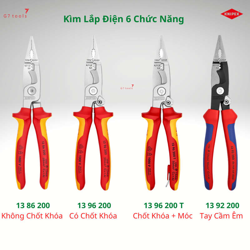 Kìm lắp điện 6 chức năng knipex 13 96 200/ 13 96 200 t/ 13 86 200/ 13 92 200 - sản xuất tại đức