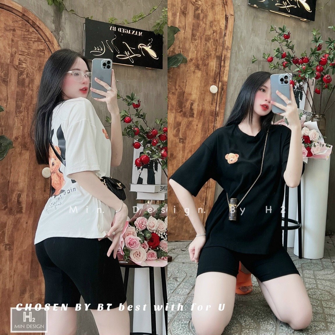 Set áo thun nữ bear tshirt kèm quần thun ngố phông nam nữ cao cấp, Set áo thun chính hãng auth in gấu 5D sành điệu hottrend