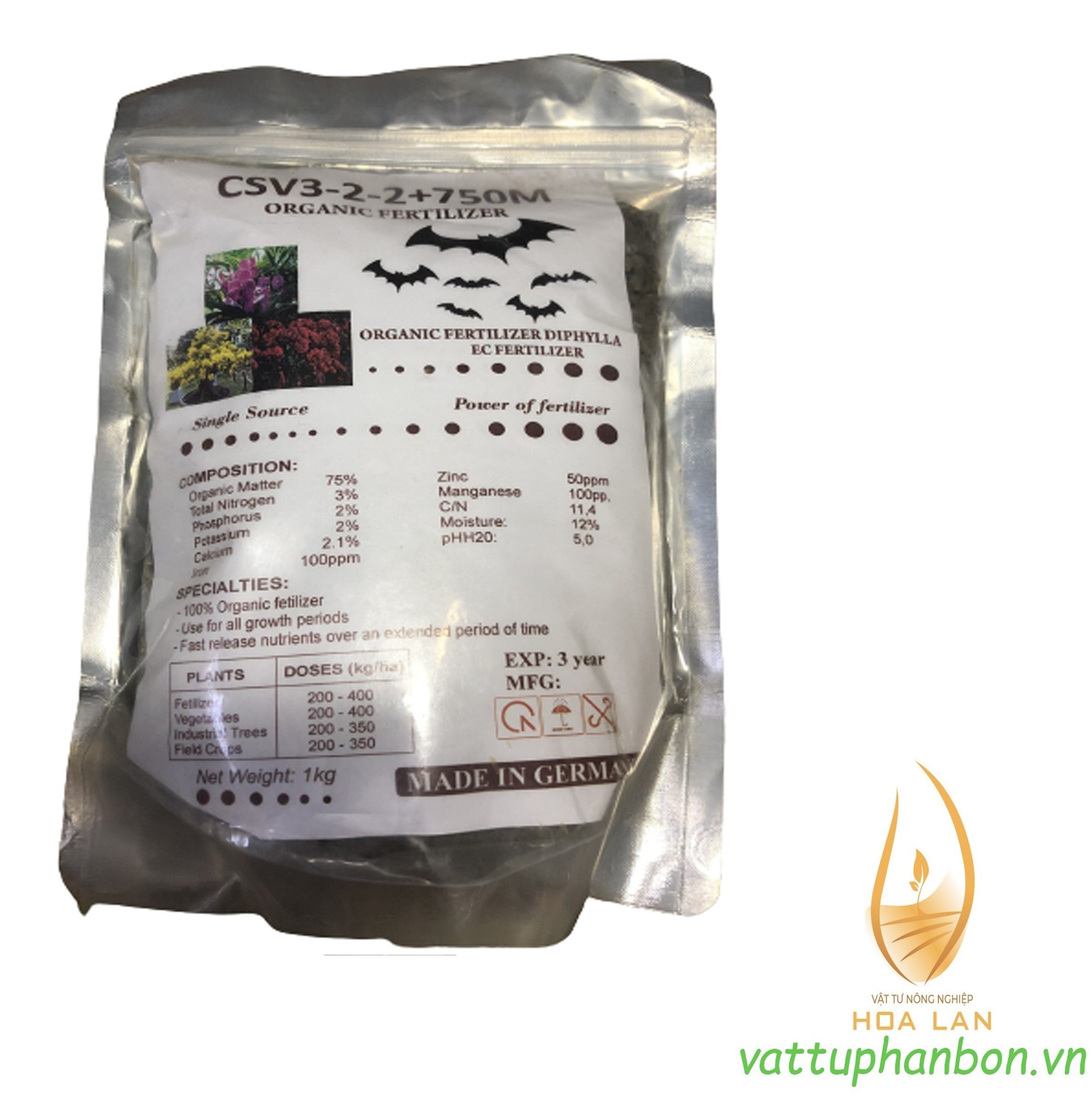 Phân dơi nén - đức csv 3-2-2+75om organic fertilizer - #459a# 1kg