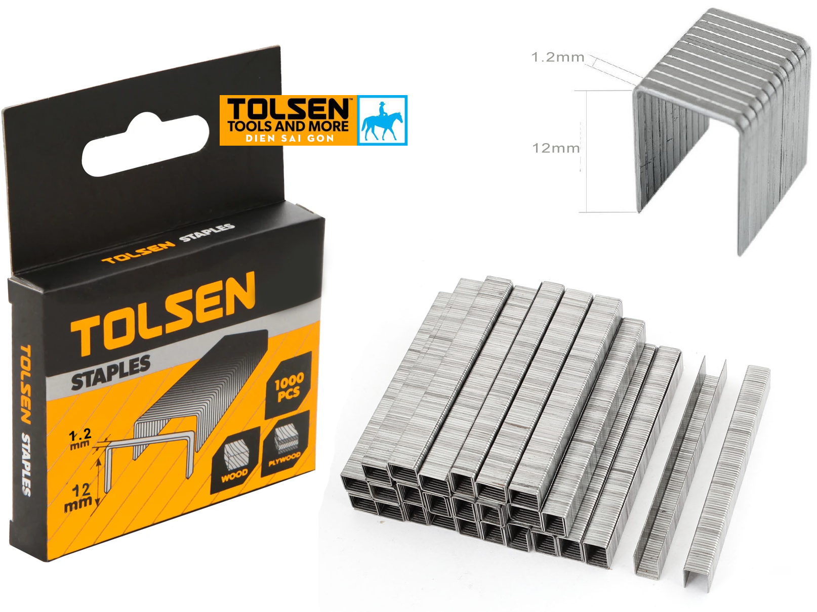 Hộp 1000 đinh ghim chữ u bấm gỗ nhựa bằng thép cứng 1.2mm cao 12mm tolsen 43030