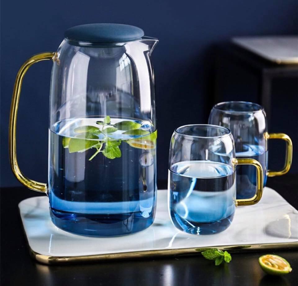 Bộ Bình Thủy Tinh Màu Xanh Dương