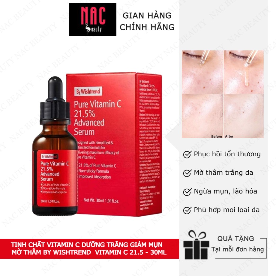 Tinh chất Vitamin C dưỡng trắng da giảm mụn làm mờ vết thâm By Wishtrend Pure Vitamin C 21.5 Advanced Serum 30ml _ By Wishtrend Chính Hãng