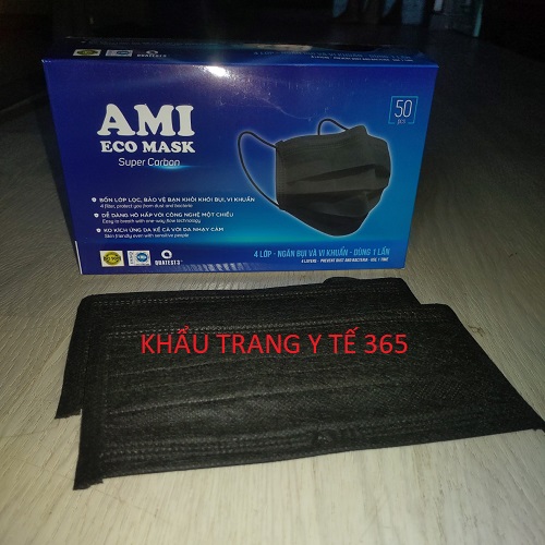 Hộp 50 chiếc khẩu trang y tế ami mầu đen 4 lớp,kháng khuẩn 1đen