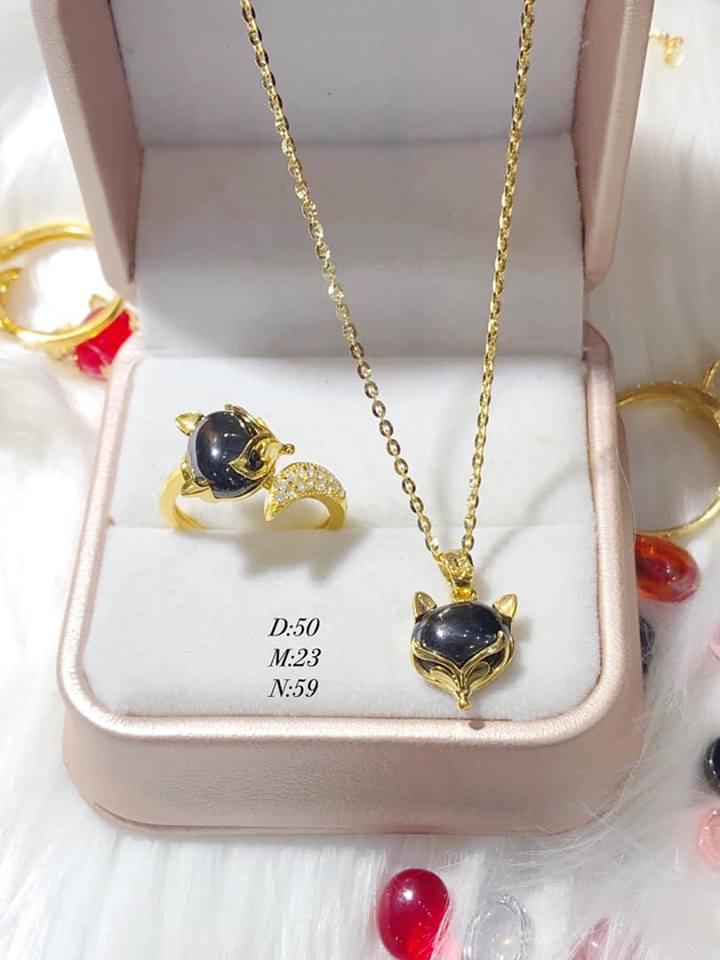 Bộ trang sức hồ ly vàng 10k kết hợp đá phong thủy BTS44