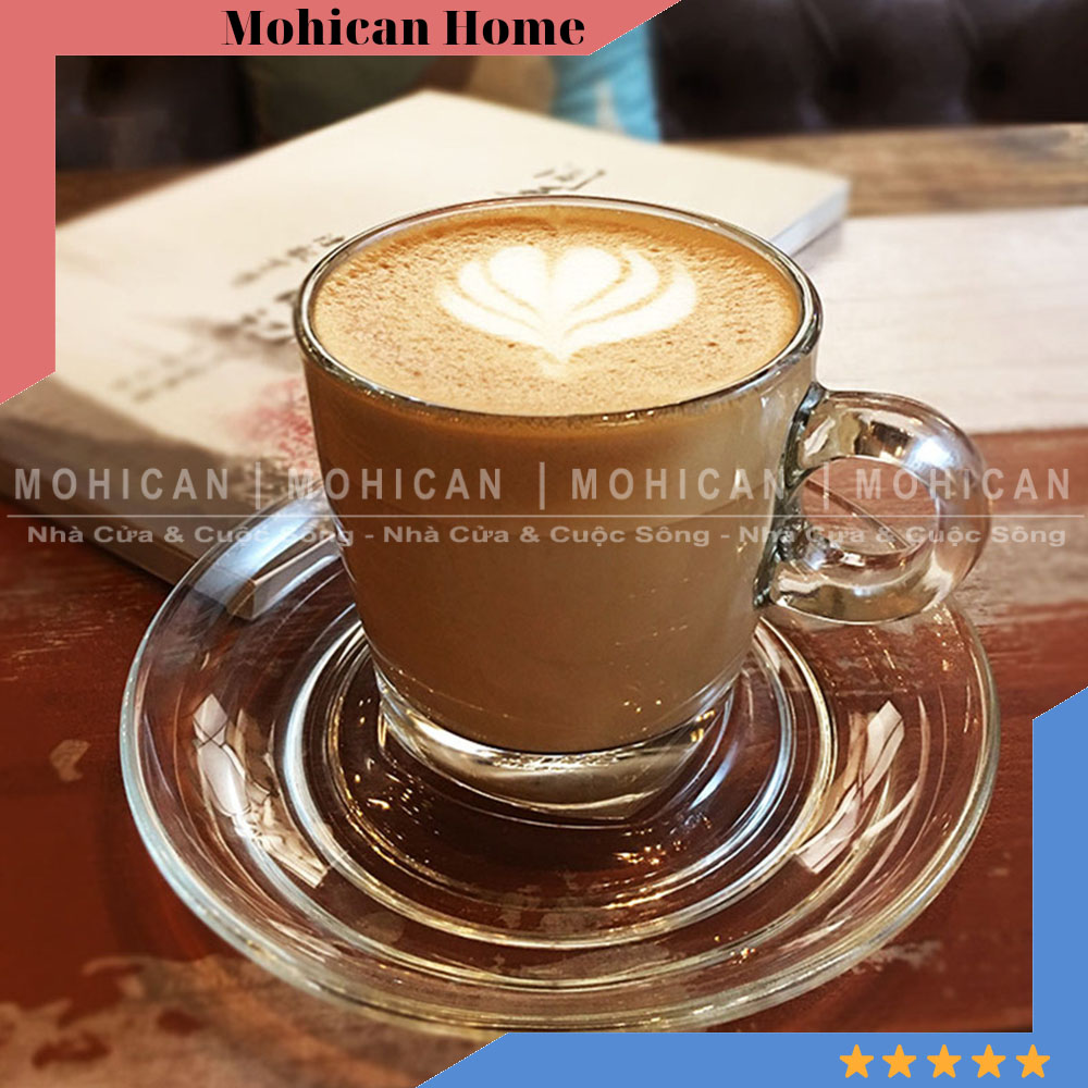 Ly thủy tinh có quai Ocean Cafe Capuccino 195ml, cốc thủy tinh Thái Lan uống trà nóng, cà phê đẹp, độc đáo OCEG-P02441