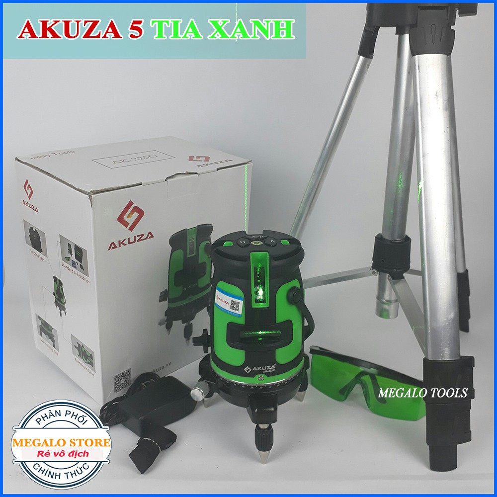 Máy cân mực laser thăng bằng tự động akuza 5 tia xanh