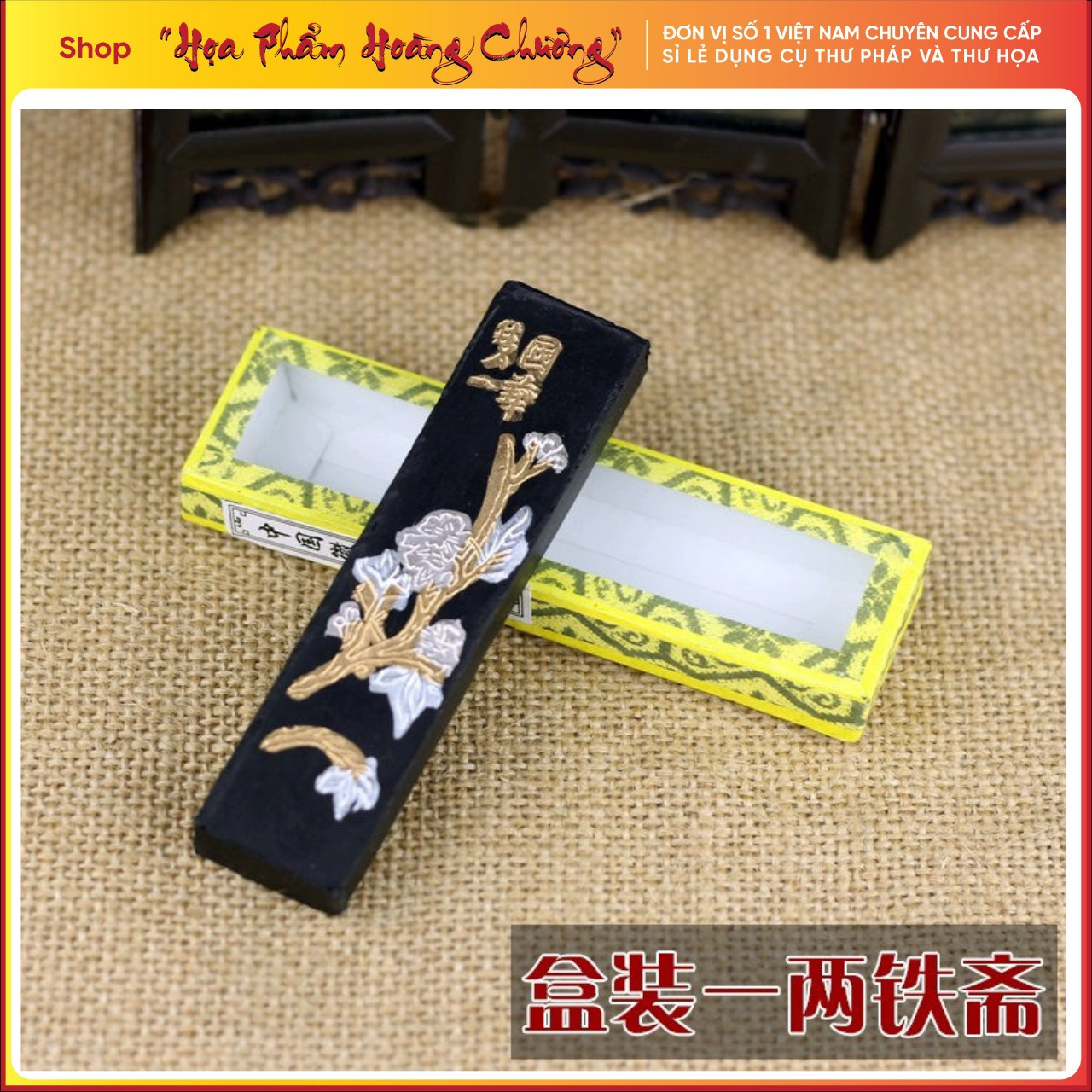 Mực tàu thỏi màu đen loại tốt kích thước 2,2x10cm hãng hoa mai có hộp đựng