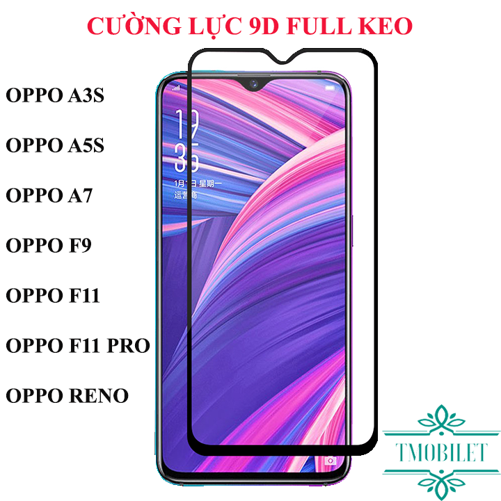 Kính Cường Lực OPPO 9D Full Màn Hình A3s/ A5/ A5s/ A7/ A5 2020/ A9 2020/ K3/ F7/ F9/ F11/ F11 Pro - Màu Đen
