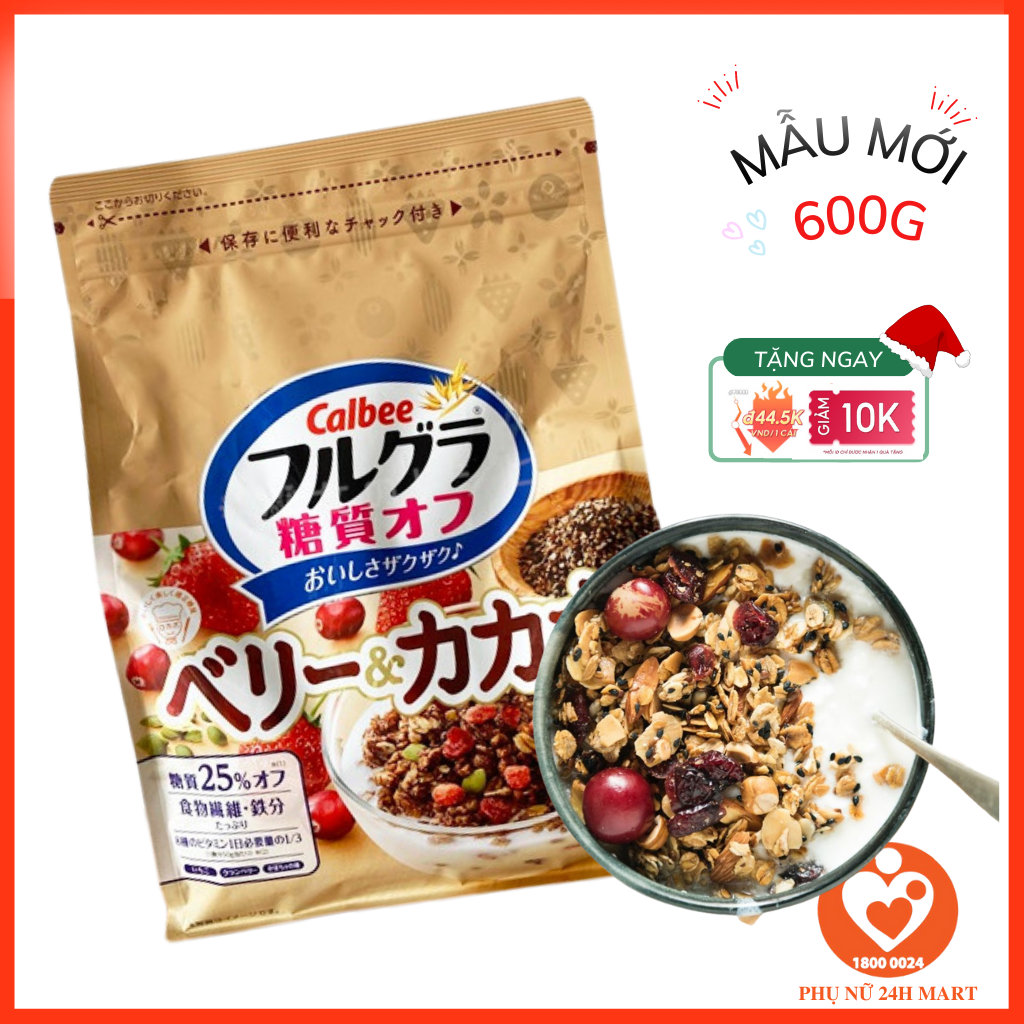MỚI 2023 Ngũ Cốc Dinh Dưỡng Sấy Khô Calbee Cacao & Berry 600gr Giảm Cân Ăn