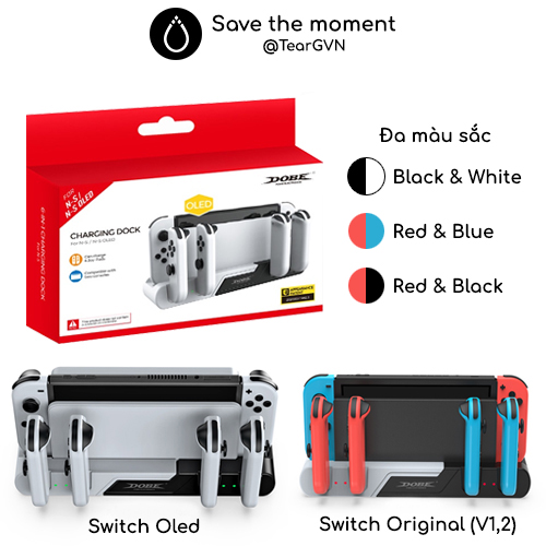 Đế sạc 4 joy-con và giữ thân máy dobe cho nintendo switch oled / switch v1,2