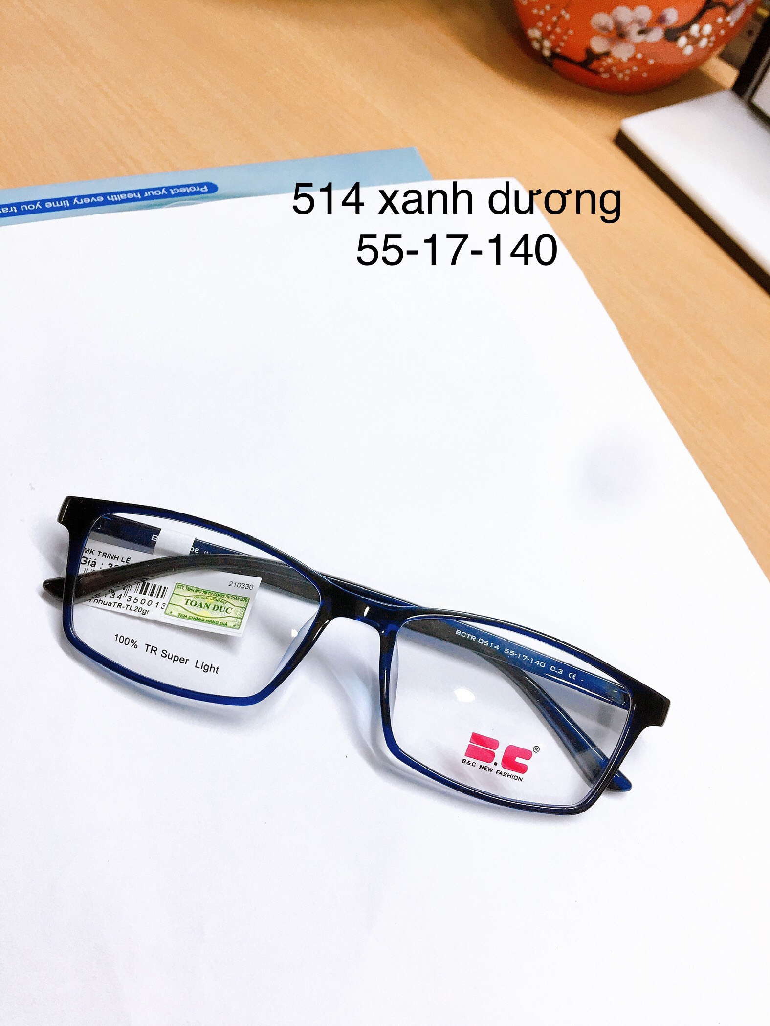 Gọng Kính Nhựa Dẻo dạng vuông chính hãng Hàn Quốc BC514- xanh đen
