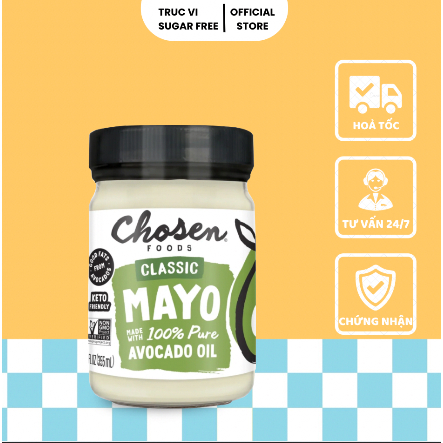 SỐT MAYO TỪ QUẢ BƠ CHOSEN Foods, Pure Avocado Oil-Based Classic 355ml