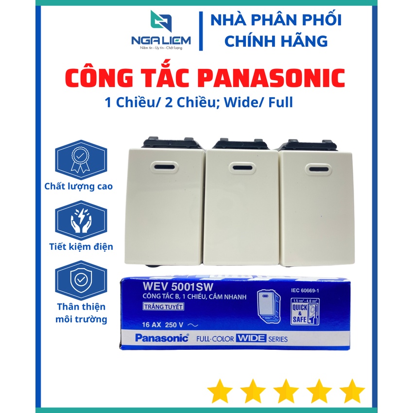 Hạt Công Tắc 1 Chiều, 2 Chiều Panasonic 16A - WIDE/FULL (WEV5001SW/WEV5002SW/WNV5001/WNV5002)