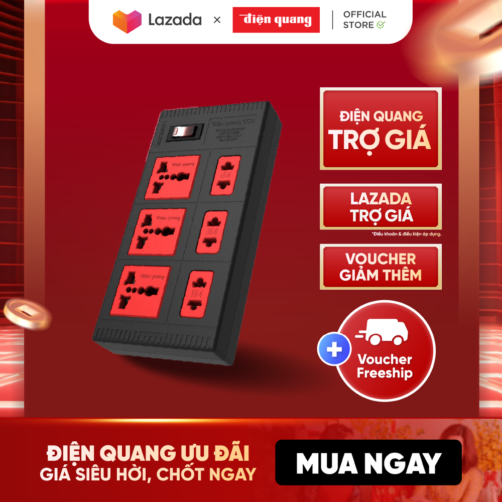 Ổ cắm Điện Quang ECO ĐQ ESK 5BR 6ECO (6 Lỗ, dây dài 5m, màu đen đỏ)
