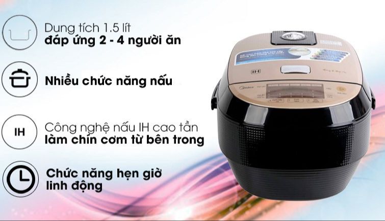 Nồi cơm điện cao tần Midea 1.5 lít MB-HS4007-Mới 100% .Công nghệ nấu cao tần không qua mâm nhiệt cho cơm chín ngon