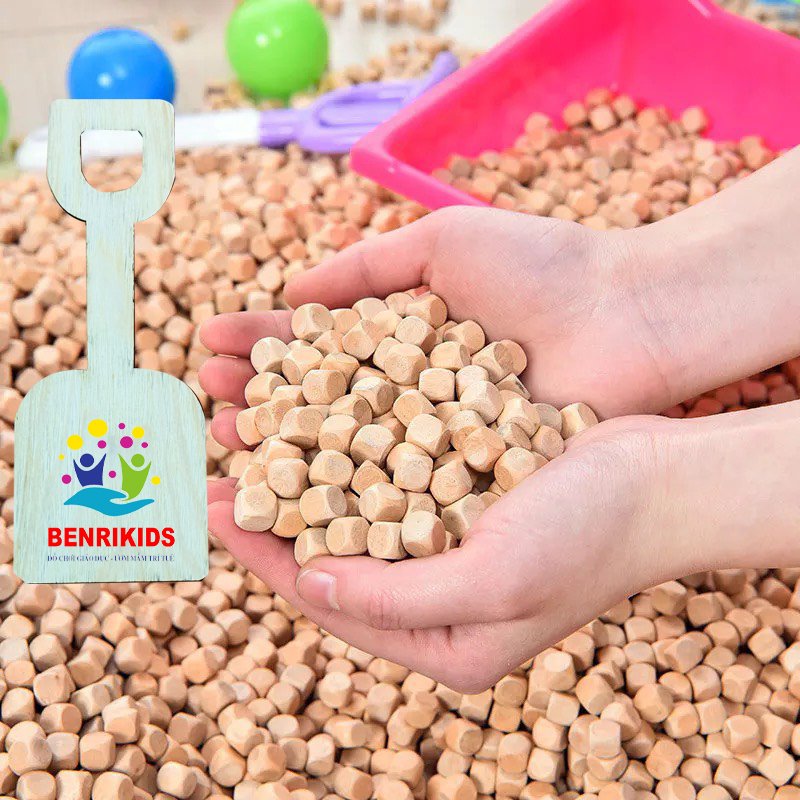 Hạt gỗ xúc cát tặng kèm xẻng gỗ cho bé vui chơi, hạt gỗ vuông loại đẹp hàng việt nam đồ chơi an toàn trẻ em