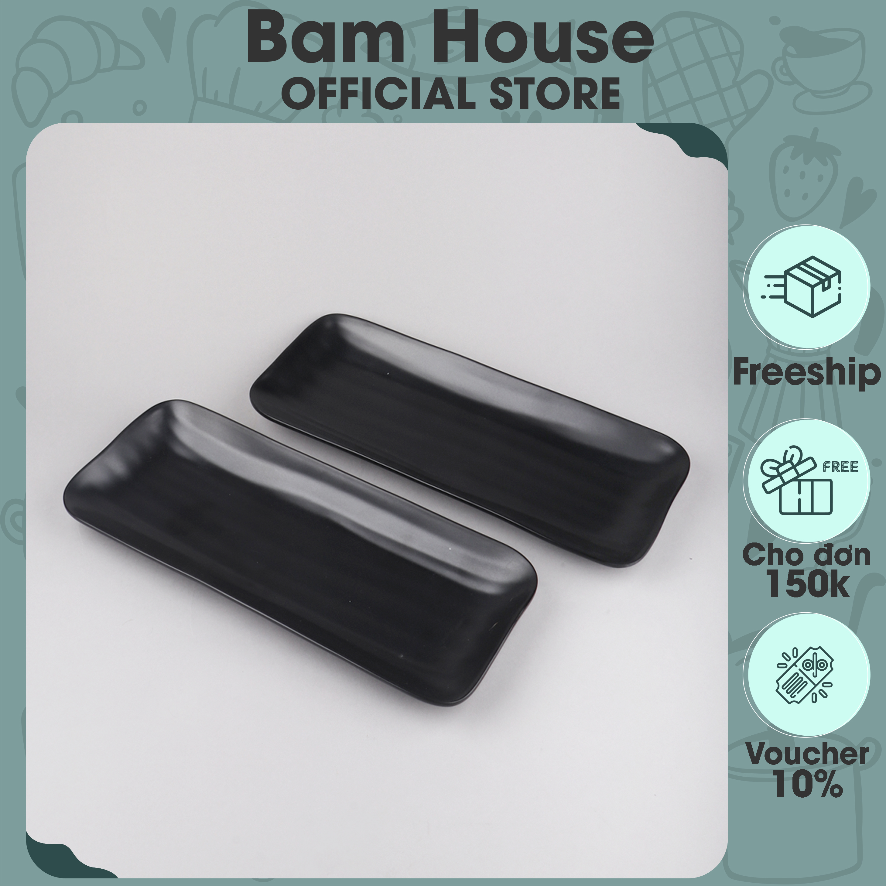 Dĩa nhựa melamine hình chữ nhật Bam House 27x11cm cao cấp DHCN02 – Gia dụng bếp