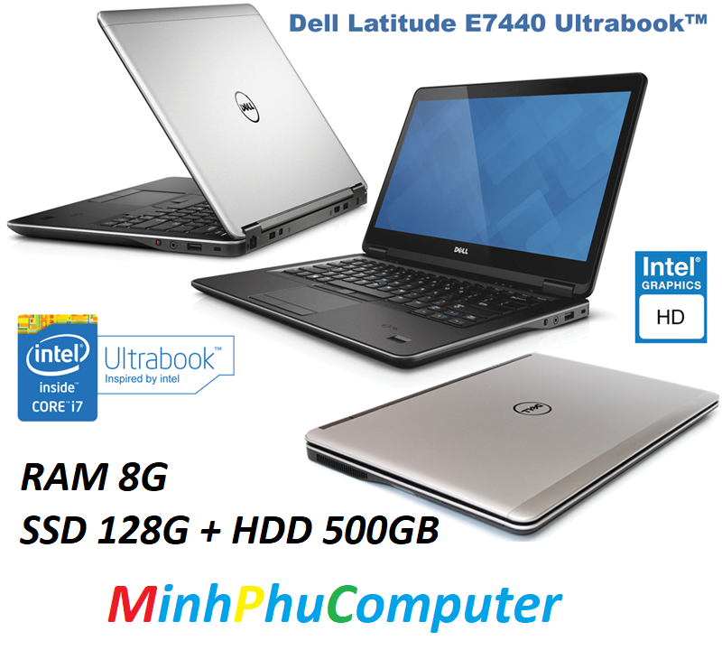 Laptop doanh nhân Dell Latitude E7440 Core i7 Ram 8G SSD 128G + HDD 500G 14inch Laptop VP mỏng nhẹ 1.7kg