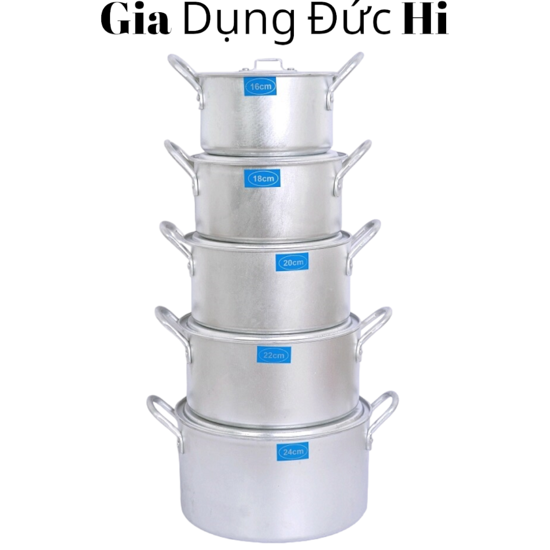 Bộ nồi nhôm cao cấp 5 cái - size 16cm 18cm 20cm 24cm