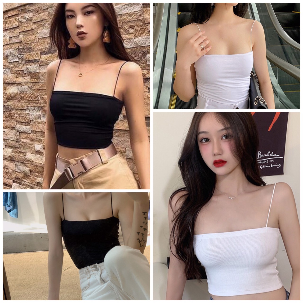 Áo 2 dây sợi bún cotton siêu mát - Áo hai dây sợi mảnh cotton bozip kiểu dáng thời