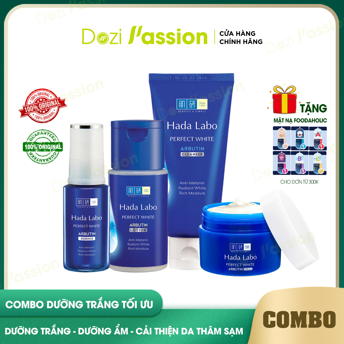 Bộ sản phẩm Hada Labo Dưỡng Trắng Tối Ưu Màu Xanh - Hada Labo Perfect White