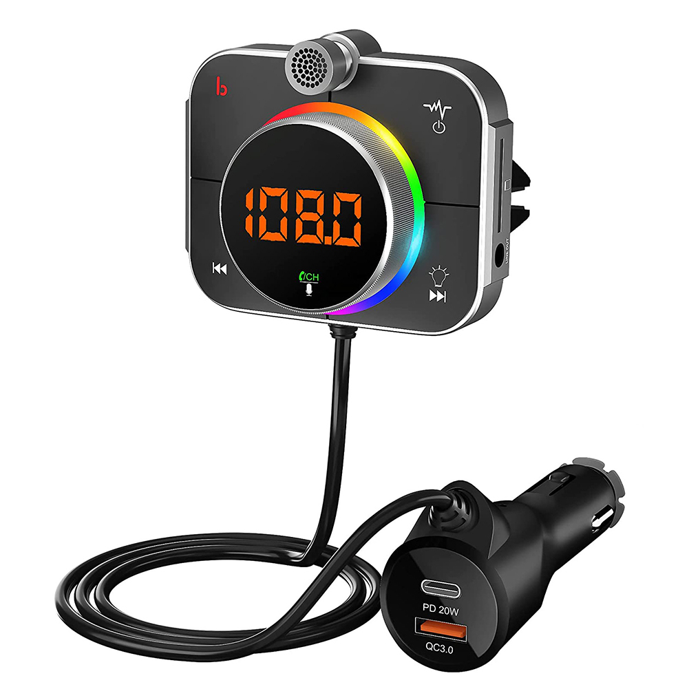 Xe Bluetooth 5.0 MP3 Máy Nghe Nhạc Aux Âm Thanh Lossless Âm Nhạc Âm Thanh Receiver Handfree Cuộc Gọi FM Transmitter Pd20w Qc3.0 Nhanh Chóng Sạc Mic