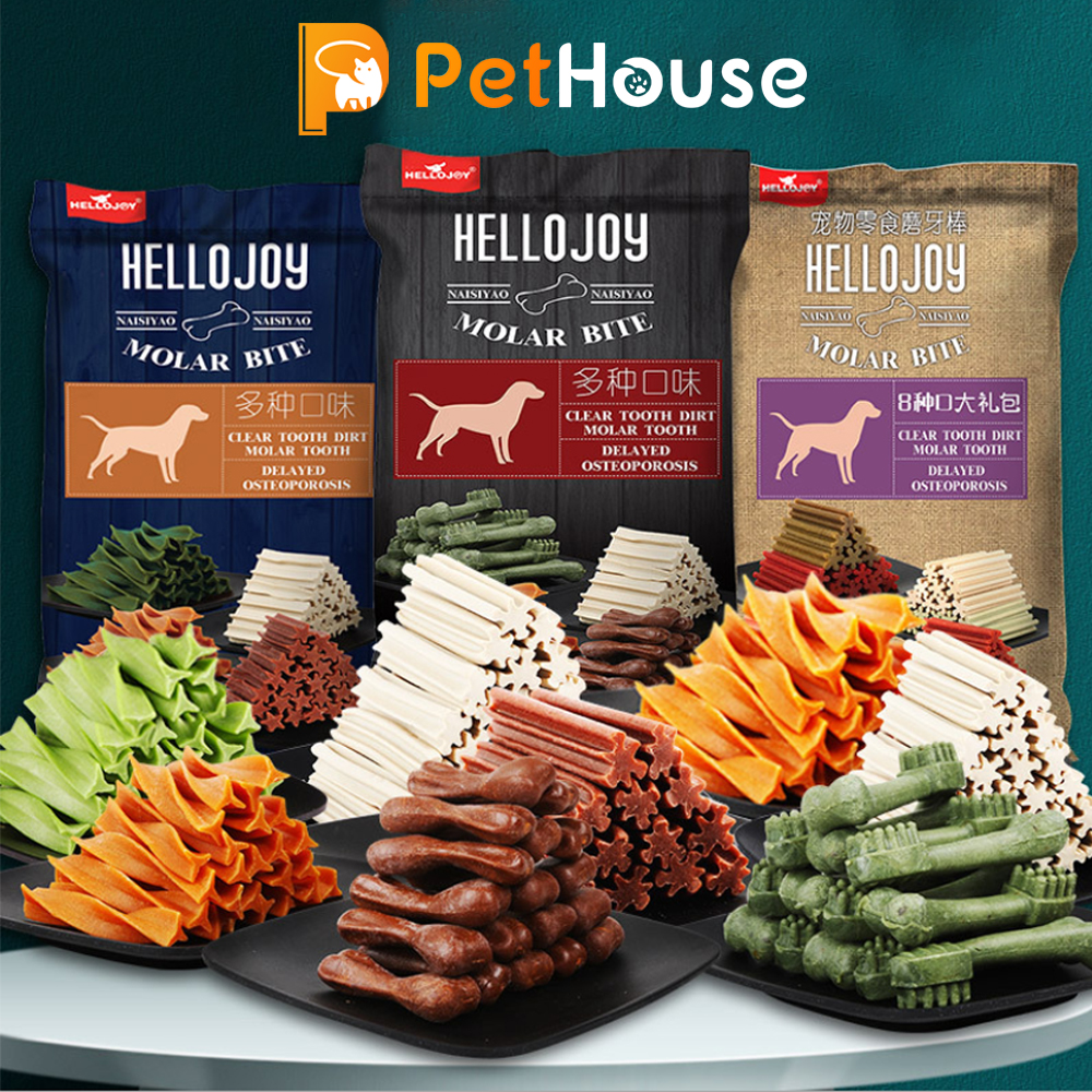 [HCM]Xương gặm sạch răng Hello Joy 8 vị (800g) Bánh thưởng cho chó mèo thú cưng