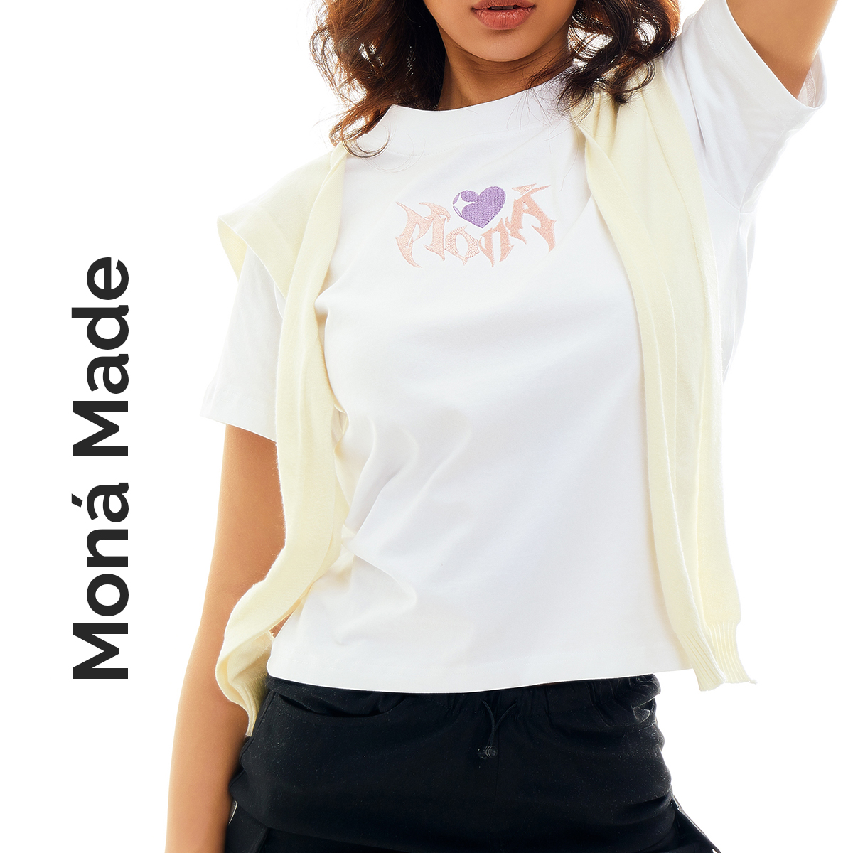 Áo thun baby tee moná - fence trắng