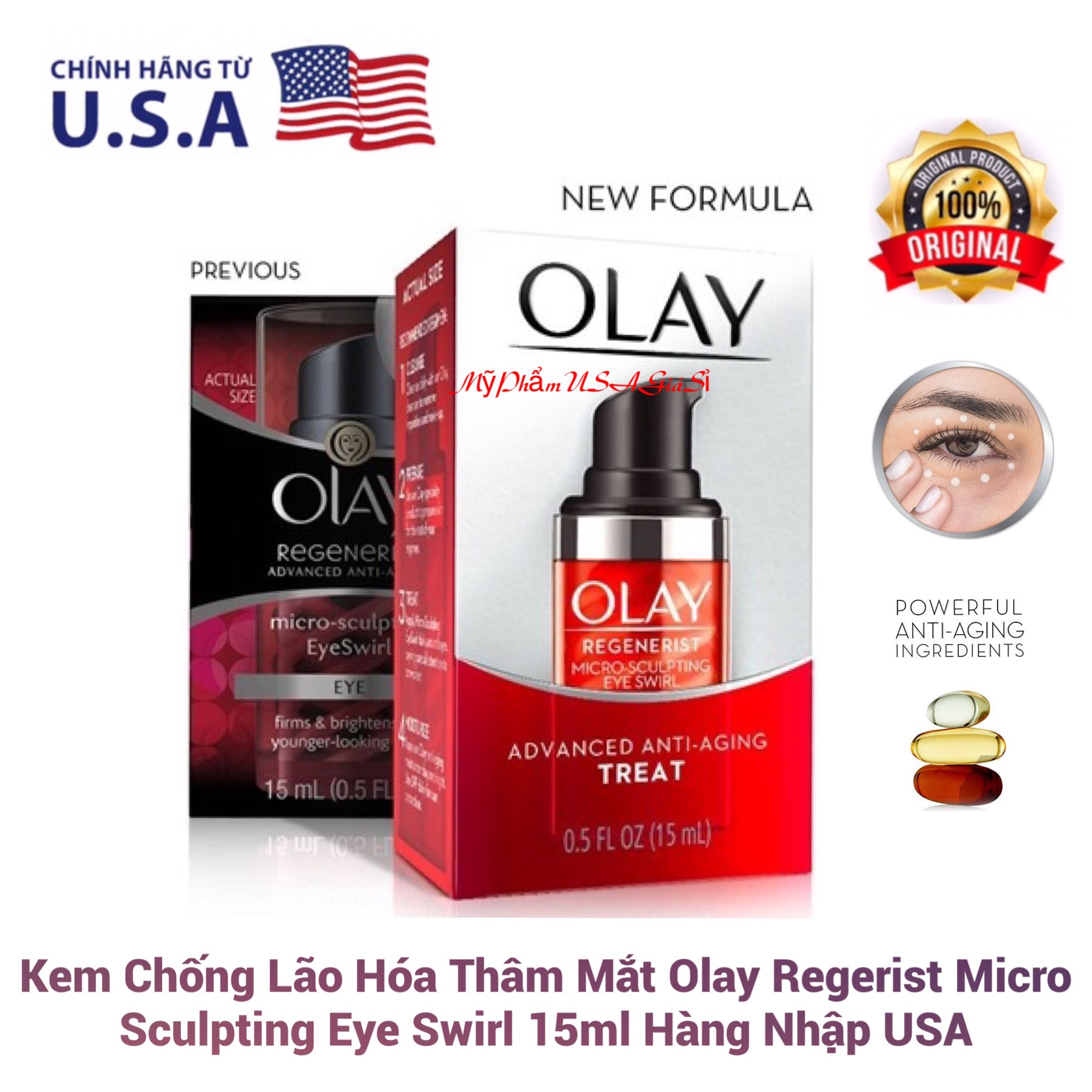 Kem Chống Lão Hóa Thâm Vùng Mắt Olay Regerist Micro Sculpting Eye Swirl 15ml USA