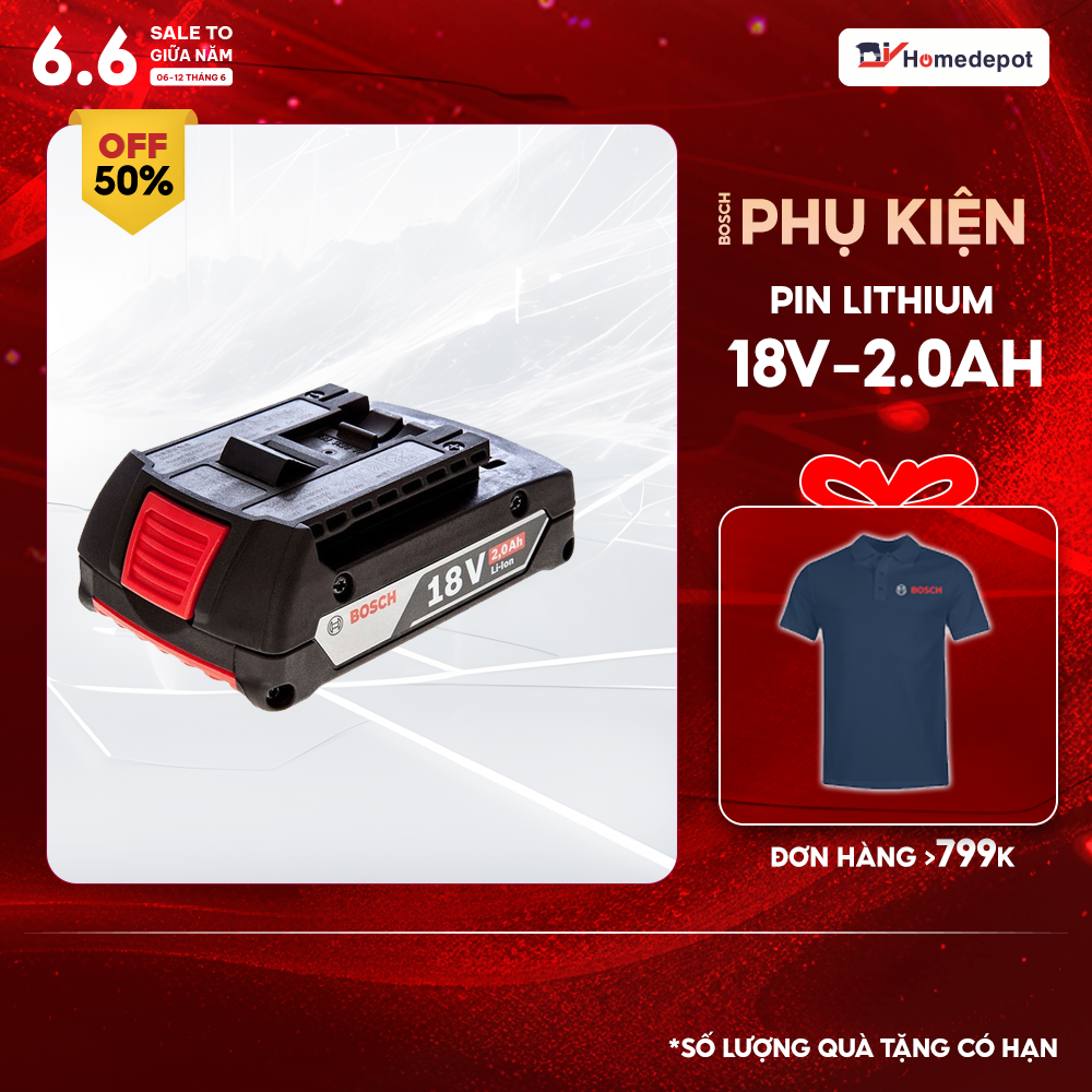 Pin bosch 18v 2.0ah li-ion - 1600a001cg