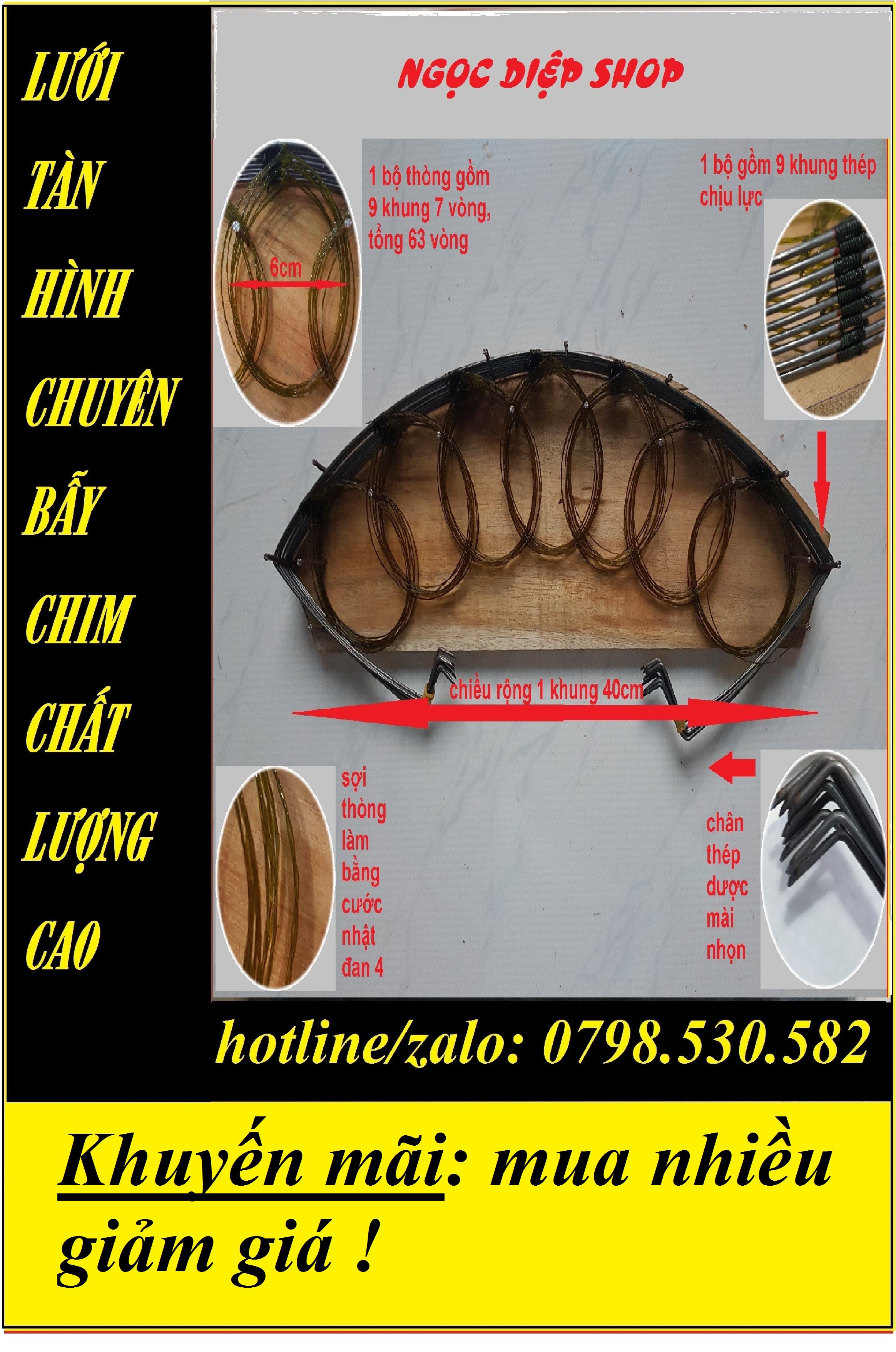 Thòng bẫy chim đa năng bẫy được chào mào, khướu, chòe,họa mi; 9 khung 7 vòng tổng 63 vòng, cước nhật đan 4 , chân cắm có mài nhọn cắm trên mọi địa hình