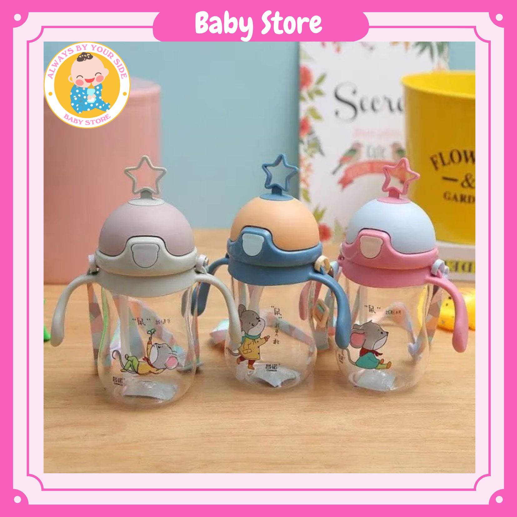 Bình Tập Uống Nước Hình Ngôi Sao Cho Bé tặng cọ rửa ống hút