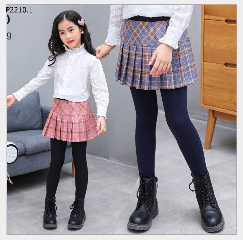 [HCM]Quần Liền Váy Legging Bé Gái Kẻ Sọc Kiểu Hàn Size 12-40kg