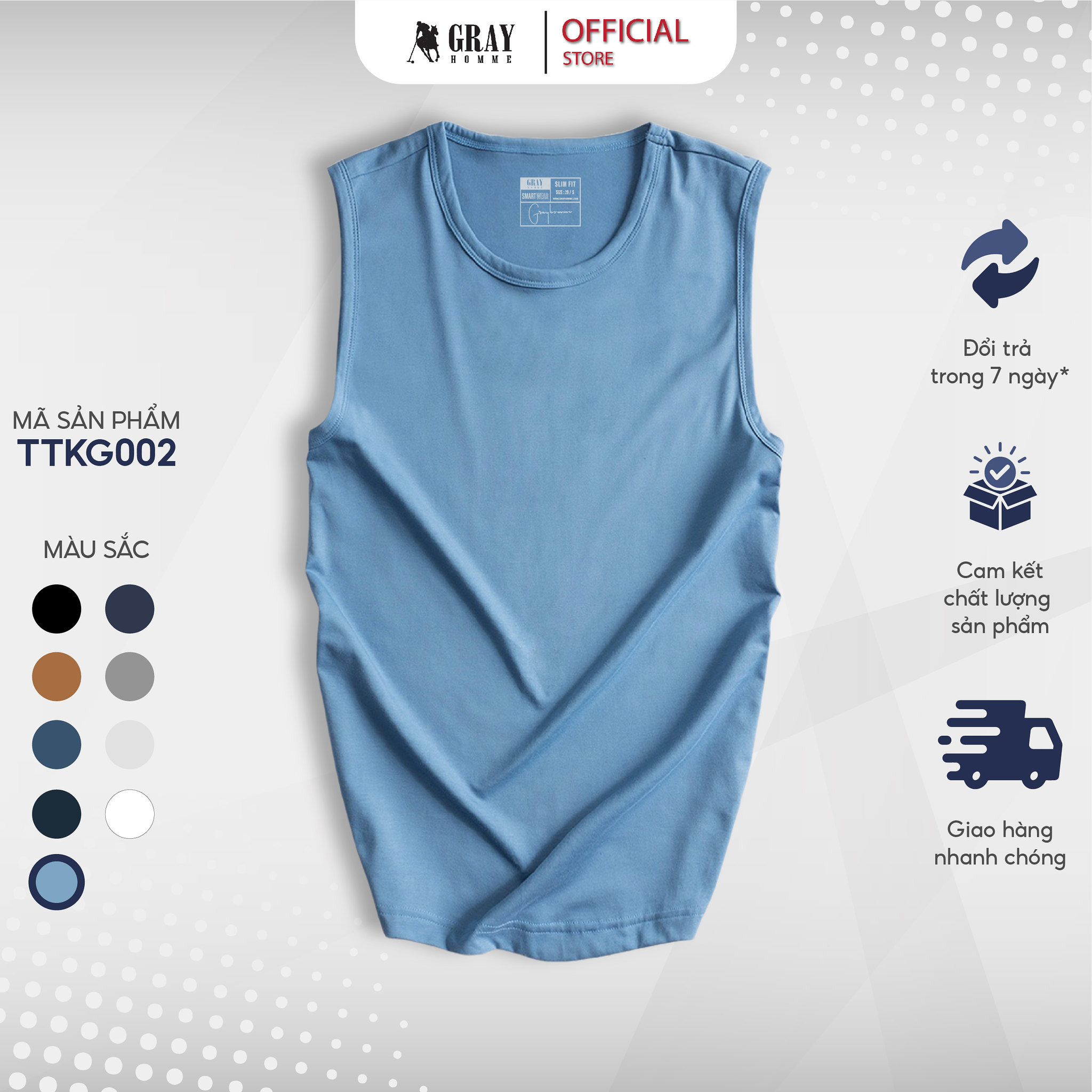 Áo Ba Lỗ Nam GRAYHOMME (8 Màu) Dáng Thể Thao, Siêu Mát, Thấm Hút Mồ Hôi, Co giãn Tốt